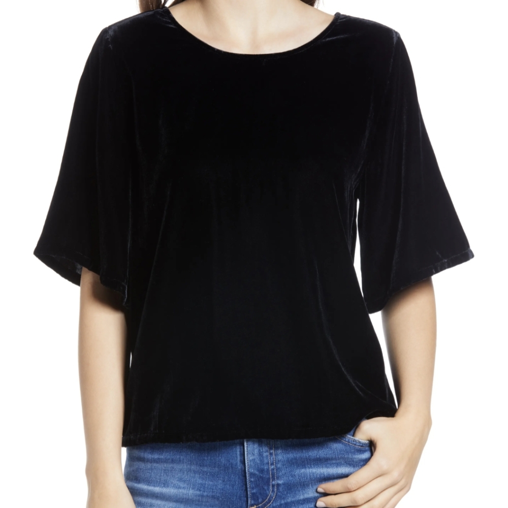 Chelsea28 black velvet flounce sleeve top